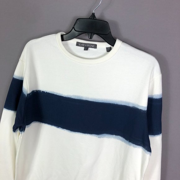 Slate & Stone Roman Blust Striped Cotton Sweatshirt in White/Blue Size M… - Picture 4 of 9